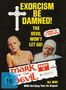 "EXORCISM BE DAMNED! THE DEVIL WON'T LET GO! BANNED IN 19 COUNTRIES! Mark of the Devil PART II. FSK ab 16 freigegeben." Zwei menschliche Figuren, eine mit kahlem Kopf.