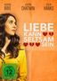 Text: "Liebe kann seltsam sein" mit Herzen. Namen: Alison Brie, Justin Chatwin, Colin Hanks. Frau im gelben Mantel schaut nach links., DVD