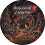 „Malevolent Creation“ und „Burning Darkness“. Eine düstere Illustration mit Skelett, Ruinen und Lava., Single 7"