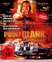 "Point Blank: Over and Out!" Oben Schauspielernamen; unten ein brennendes Auto mit FSK-18-Symbol.