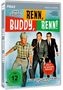 „RENN, BUDDY, RENN!“, Jack Sheldon. Drei Männer, einer im karierten Hemd, zwei im Anzug. DVD-Cover mit FSK 12., 2 DVDs