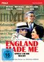 „ENGLAND MADE ME – SPIELE UM DIE MACHT“, Filmplakat mit drei gezeichneten Personen und einem roten Bereich oben., DVD