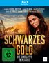 "Schwarzes Gold: Die komplette Miniserie." FSK ab 12. Frau mit ernster Miene, brennendes Haus, Reiter in der Ferne.