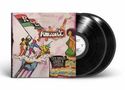 Text: "Funkadelic", "One Nation Under a Groove". Buntes Cover mit tanzenden Figuren und zwei Schallplatten., 2 LPs