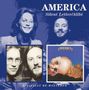 „AMERICA Silent Letter/Alibi“, „DIGITALLY RE-MASTERED“. Zwei Albumcover: links Foto von zwei Personen, rechts surrealer Kopf in Landschaft.