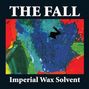 "The Fall" und "Imperial Wax Solvent". Abstrakte Illustration mit blauen, grünen, roten und gelben Pinselstrichen.