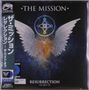 „THE MISSION“ und „RESURRECTION THE BEST OF“ vor einem Hintergrund mit Engelsflügeln und einem keltischen Symbol. Links Text in Japanisch., LP