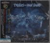 "Tygers of Pan Tang", "Electrified". Illustration von vier leuchtenden Tigergesichtern in stürmischer Umgebung., CD