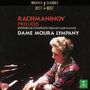 "Rachmaninov Preludes (Integrale/Complete/Gesamtaufnahme) Dame Moura Lympany" – Frau spielt Klavier, Warner Classics Logo.
