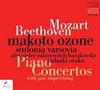 Große Schrift: "Mozart, Beethoven, makoto ozone". Andere Begriffe: "Piano Concertos", "with jazz improvising", "sinfonia varsovia". Roter Hintergrund., CD