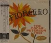 "Fiorello," "The Oscar Peterson Trio," stilisierte Blume mit orangen und gelben Blütenblättern, japanischer Textstreifen links., CD