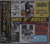 "GUNS N’ ROSES LIVE ERA '87-'93" in großen Buchstaben. Zahlreiche Konzertplakate in verschiedenen Farben., 2 CDs