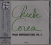 "Chick Corea Piano Improvisations Vol. 2". In großer, grüner Handschrift auf weißem Hintergrund. Links japanischer Text.