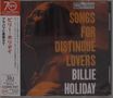 "SONGS FOR DISTINGUÉ LOVERS" und "BILLIE HOLIDAY" in orange-weißer Schrift, dunkles Profil einer Frau., CD