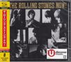 "The Rolling Stones, Now!" oben, rote Seitenleiste mit japanischen Schriftzeichen links. Collage schwarz-weißer Porträts., CD
