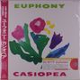 Oben steht "Euphony". Unten "Casiopea". Bunte Blumenillustration mit grünen, rosa und violetten Blüten., LP