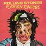 Texte: "ROLLING STONES FOREIGN TONGUES". Verzerrtes Gesicht auf rotem Hintergrund., CD