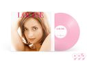 Text: "LOUISE", "NAKED". Ein Porträt einer Frau, daneben eine rosa Schallplatte., LP