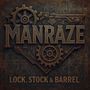 „Manraze“ und „Lock, Stock & Barrel“ in metallischem Stil mit Zahnrädern und technischen Zeichnungen im Hintergrund.