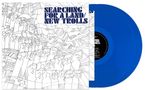 Text: "SEARCHING FOR A LAND / NEW TROLLS". Eine blaue Vinyl-Platte, schwarz-weiße Zeichnung von Menschen im Hintergrund., 2 LPs