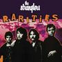 Text: "the Stranglers RARITIES". Vier Männer in dunkler Kleidung vor einem rosa Himmel., LP