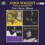 Text: "JOHN WRIGHT TRIO & QUARTET - Four Classic Albums". Vier Quadrate mit Albumcovers, Porträts von Musikern., 2 CDs