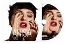 Texte: "ARISA", "VOCE". Eine Frau mit roten Lippen berührt ihr Gesicht vor weißem Hintergrund auf einem CD-Cover., CD