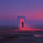 Kein Text erkennbar. Eine Person durchschreitet eine leuchtend rote Tür in einer weiten, nebligen Landschaft bei Sonnenuntergang., 2 LPs