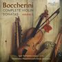 "Boccherini Complete Violin Sonatas volume 2." Gezeigt sind Musikinstrumente, darunter eine Violine und Notenblätter.