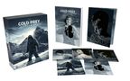 "COLD PREY TRILOGY" auf Filmbox. Schneebedeckte Berge, Person im Schnee mit Pickel, drei Nahaufnahmen von Personen., 3 Blu-ray Discs