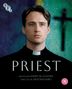 "PRIEST" zeigt einen jungen Priester vor einem unscharfen Kreuz. Links ist ein Logo mit "BFI"., Blu-ray Disc