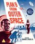 "PLAN 9 FROM OUTER SPACE", "INCLUDES BRIDE OF THE MONSTER", "A FILM BY EDWARD D. WOOD JR". Illustration: UFO, Mensch, Frau, Roboter.