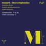 Text: "mozart – the symphonies, il pomo d’oro, maxim emelyanychev, aylen pritchin, symphonies 35 & 36, violin concerto 3."  
Design mit gelben Text auf dunkelblauem Hintergrund.