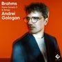 Texte: Brahms Piano Sonata 3 & Songs Andrei Gologan. Porträt eines Mannes mit Brille vor orangenem Hintergrund.