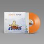 Text: "GRUFF RHYS DIM PROBS". Orangefarbene Vinyl-Schallplatte neben einem Cover mit bunter Illustration eines Tieres., LP