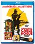 "Jason Robards, Stella Stevens, The Ballad of Cable Hogue. Silhouette eines Mannes mit Gewehr, bunte Szenen aus Filmausschnitten."