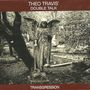 "THEO TRAVIS' DOUBLE TALK" und "TRANSGRESSION" stehen über einem Schwarz-Weiß-Bild eines Engels in einem Park., CD