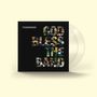 "Courteeners. GOD BLESS THE BAND" in bunten Buchstaben, Collage auf schwarzem Hintergrund. Translucente Schallplatte., 2 LPs