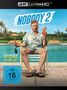 „NOBODY 2“, weiße Textur. Mann sitzt vor Pool, trägt Hawaiihemd, Short, hält Granate und Cocktail. 4K Ultra HD-Logo.