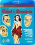 "School for Scoundrels" zeigt Karikaturen von vier Gesichtern um eine lächelnde Frau in rotem Kleid., Blu-ray Disc