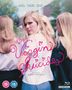 Oben Namen: James Woods, Kathleen Turner, Kirsten Dunst, Josh Hartnett. Unten Titel: "The Virgin Suicides", Regie Sofia Coppola. Vier Mädchen, eins schaut zurück.