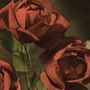 Keine Texte. Nahaufnahme von drei roten Rosen mit grünen Blättern, warm beleuchtet., CD