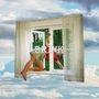Text: "BRINK". Person klettert aus einem Fenster mit weißen Vorhängen, im Hintergrund Wolken und blauer Himmel., LP