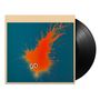 Illustration: Ein schwarzes Vinyl neben einem Cover mit orangefarbenem Klecks und zwei großen Augen auf blauem Hintergrund., LP