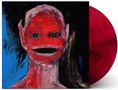 Rotes Vinyl, Gemälde eines roten Gesichts mit weitem, schwarzem Mund, blauen und schwarzen Hintergrund., LP