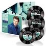 Text: "Ricky Nelson 100 Hits" auf einem Albumcover mit einem Foto von Ricky Nelson und vier Vinyl-Schallplatten., 4 CDs