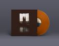 Eine orangefarbene Vinyl-Schallplatte mit einem Albumcover. Das Cover zeigt eine Silhouette vor einem erleuchteten Fenster.