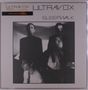 "Oberer Text: ULTRAVOX, darunter SLEEPWALK. Schwarz-weiß Foto von vier Personen in Anzug. Links oben orangener Hinweis.", Single 12"