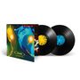 Text: "Orbital Glastonbury 1994." Zwei schwarze Schallplatten, farbenfrohes Cover mit abstraktem Gesicht., 2 LPs