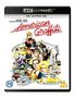"4K ULTRA HD", "American Graffiti", George Lucas, Illustration mit Autos, Leuten und Musikmotiven. PG-Symbol unten.